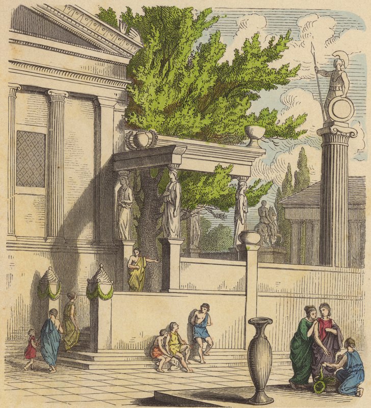 A oliveira sagrada na Acrópole em Atenas (gravura colorida) de German School