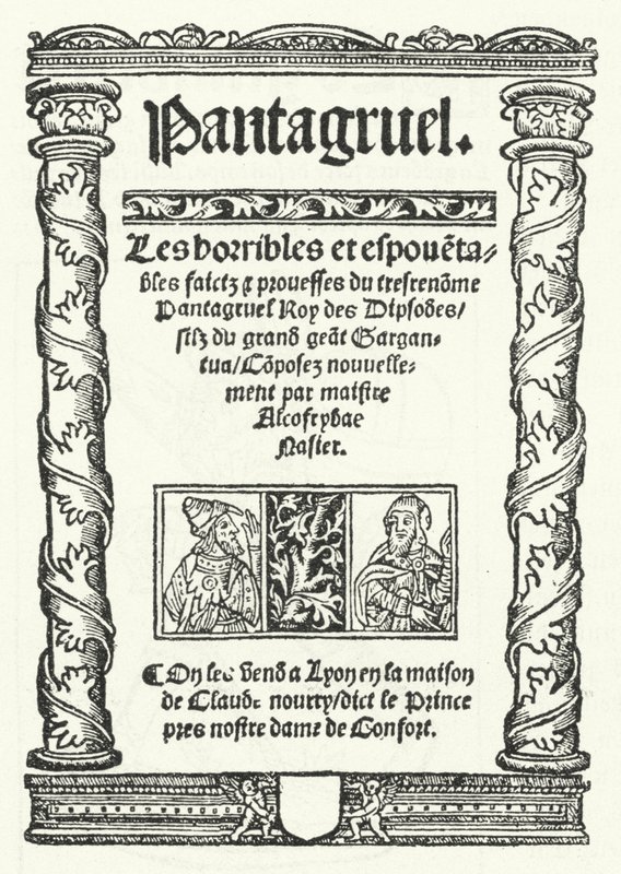 A página de título da mais antiga edição conhecida de Pantagruel, um romance de François Rabelais (gravura) de German School