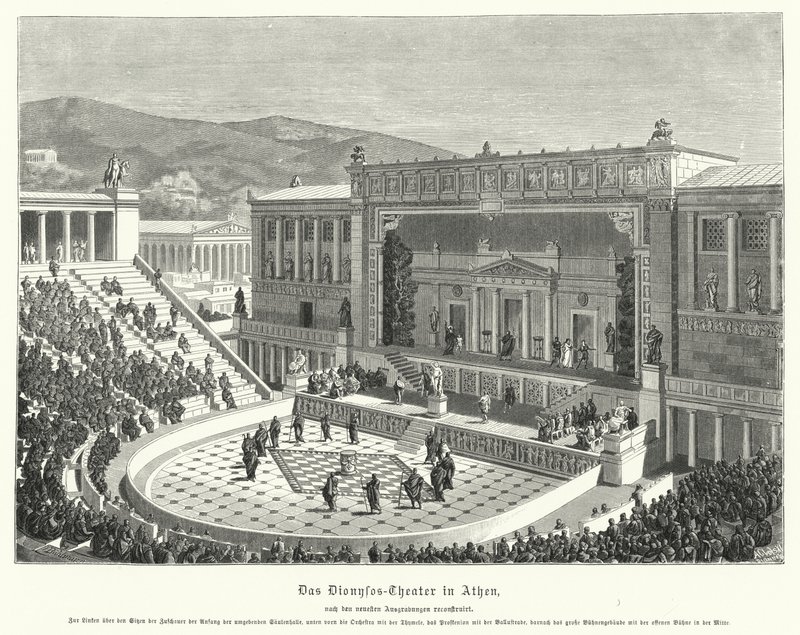 Teatro de Dionísio Eleuthereus, Atenas, Grécia Antiga (gravura) de German School