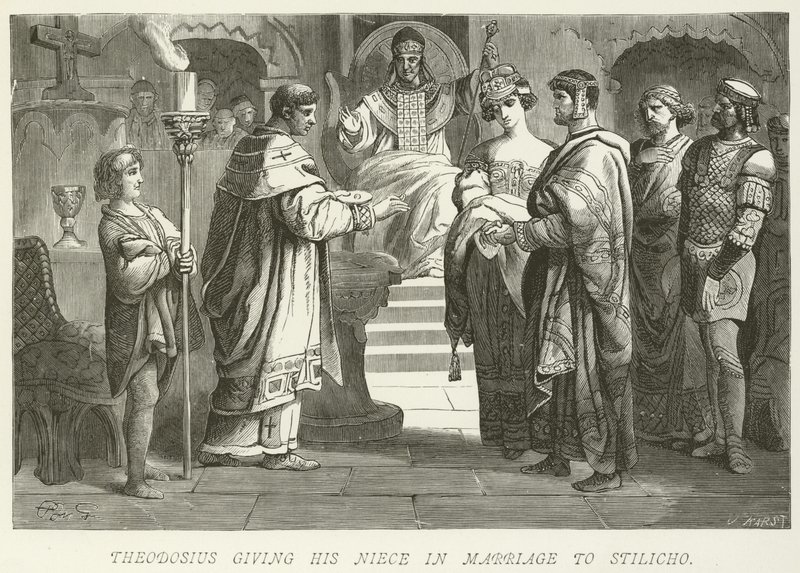 Thedosius dando sua sobrinha em casamento para Stilicho de German School