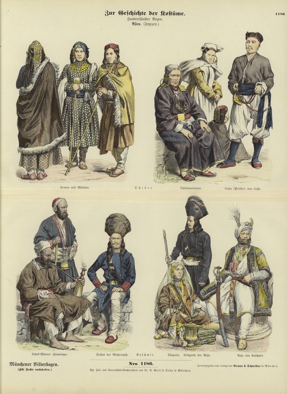 Trajes tibetanos e caxemires, século XIX de German School