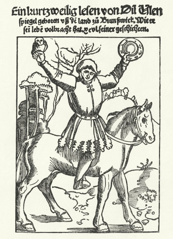 Até Eulenspiegel retratado com coruja e espelho (gravação) de German School