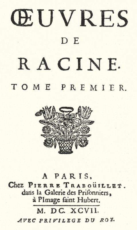 Página de título de uma edição do primeiro volume da obra completa de Jean Racine, publicada em 1697 (gravura) de German School