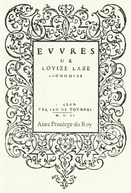 Página de título da primeira edição de uma obra da poetisa francesa Louise Labe (gravura) de German School