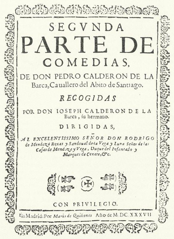 Página de título do segundo de quatro volumes das Comédias de Calderon, publicado em 1637 (gravura) de German School