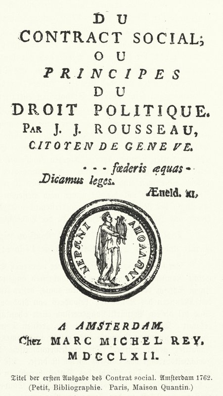 Página de rosto da primeira edição do Contrato Social, de Jean-Jacques Rousseau de German School