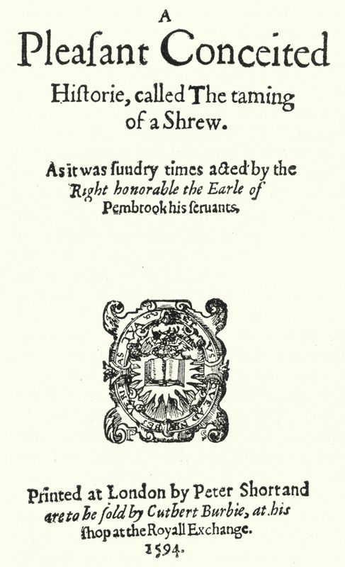 Página de título da primeira edição da comédia Shakespeare A Domesticação da Musa (gravura) de German School