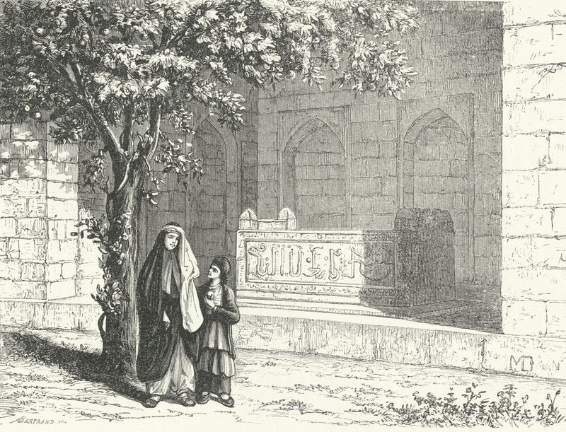 Tumba do poeta persa Saadi na cidade iraniana de Shiraz (gravura) de German School