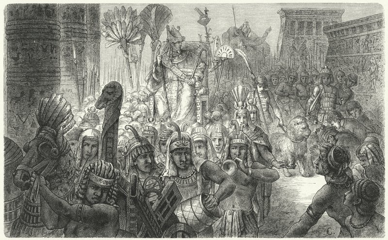 Procissão triunfante de um faraó egípcio antigo (gravura) de German School