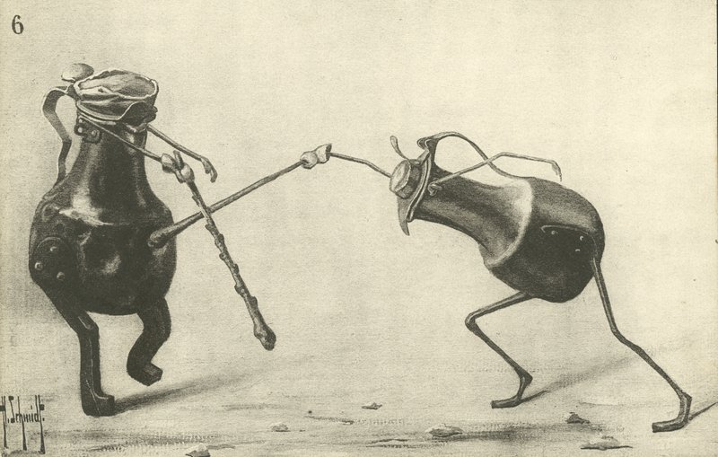 Duas jarras lutando um duelo (litho) de German School
