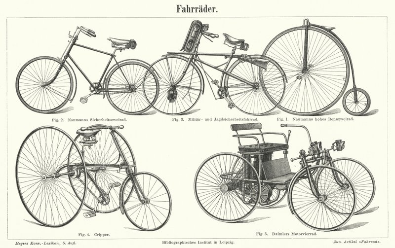 Tipos de bicicleta (gravura) de German School
