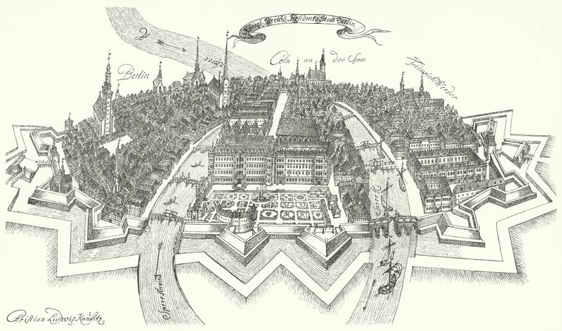Vista de Berlim do século XVII (gravura) de German School