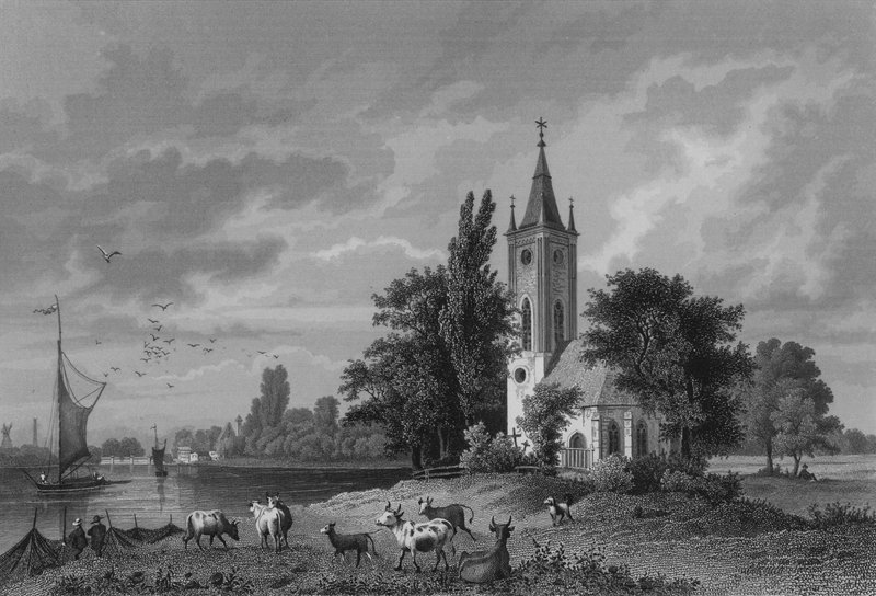 Vista de Stralau, Berlim (gravação em aço) de German School