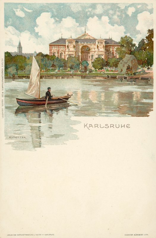 Vista da cidade de Karlsruhe na Alemanha (chromolitho) de German School