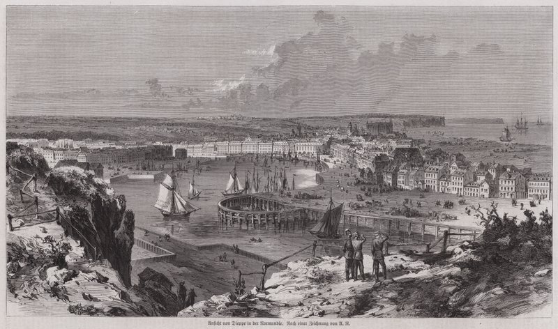 Vista do porto de Dieppe, Normandia, França (gravura) de German School