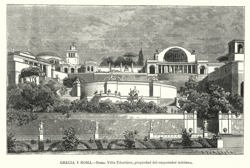 Villa do Imperador Romano Adriano, Tivoli, Itália (litho) de German School