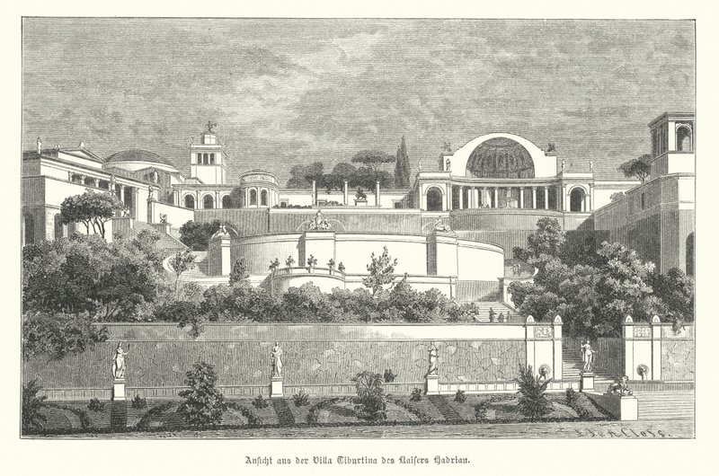 Villa do Imperador Romano Adriano em Tivoli, Itália (gravura) de German School
