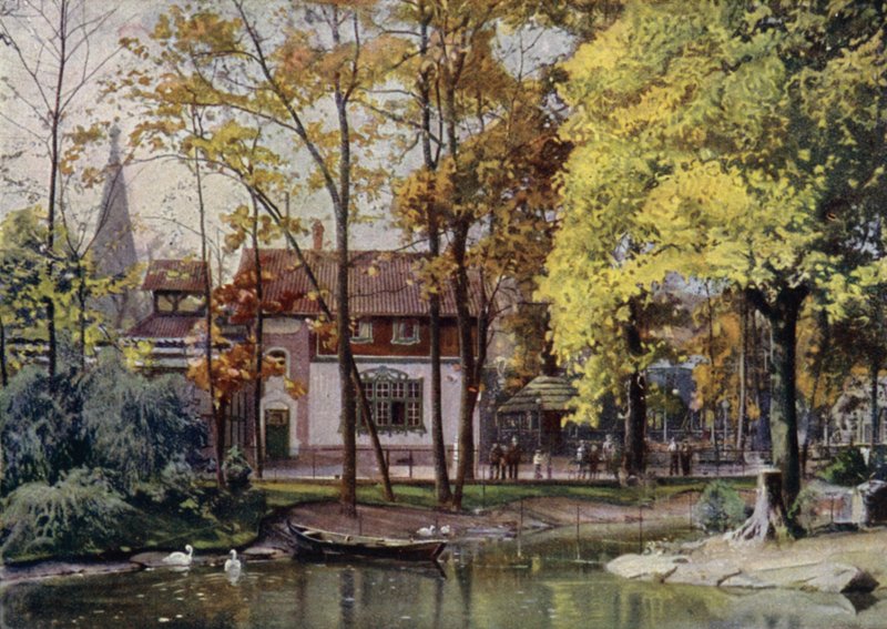 Restaurante Waldschanke, Jardim Zoológico de Berlim, Alemanha (cor litho) de German School