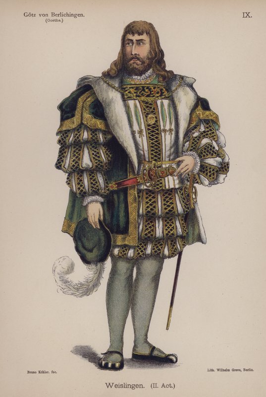 Weislingen, de Gotz von Berlichingen por Goethe (cor litho) de German School