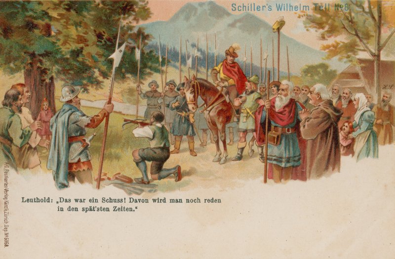 William Tell atirando a maçã da cabeça de seus filhos de German School