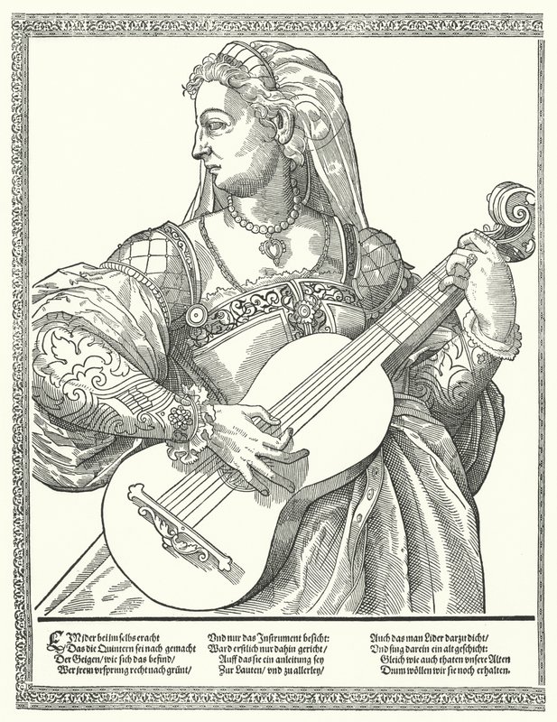 Mulher a tocar guitarra (gravura) de German School