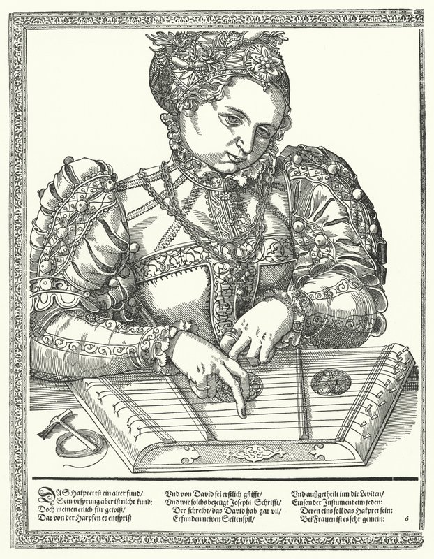 Mulher tocando uma cítara (gravura) de German School