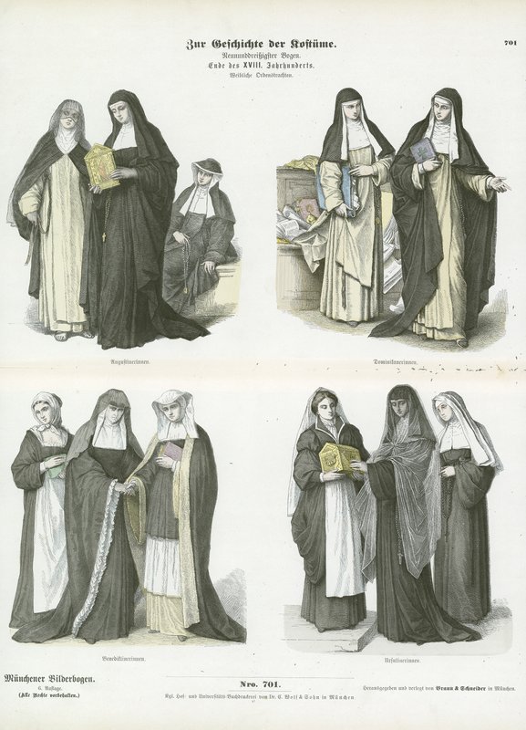 Trajes femininos de ordens religiosas cristãs, final do século XVIII de German School