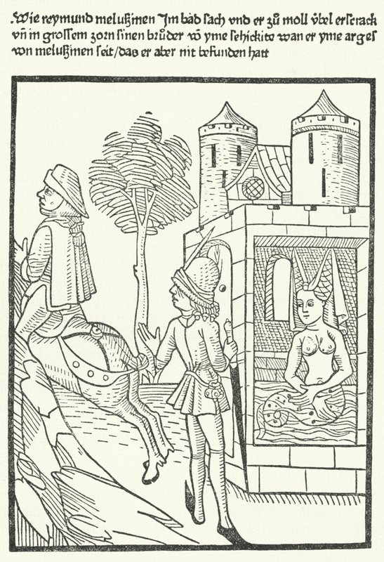 Corte de madeira retratando uma cena da lenda de Melusine de German School
