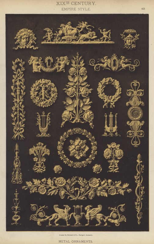 Século XIX, Estilo Império, Ornamentos de Metal (cor litho) de German School
