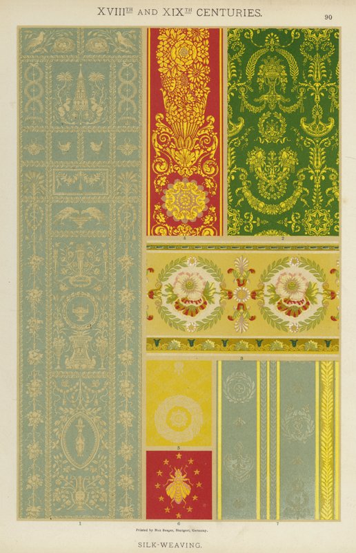 Séculos XVIII e XIX, Tecelagem em Seda (cor litho) de German School