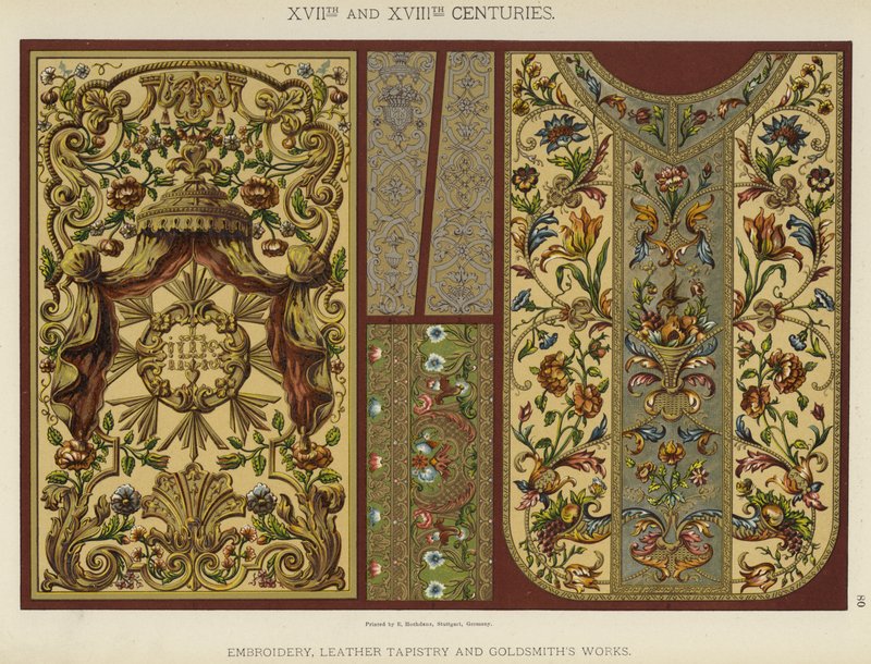 Séculos XVII e XVIII, Bordados, Tapisaria em Couro e Ourivesaria (cor litho) de German School