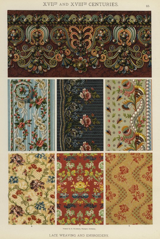 Séculos XVII e XVIII, Tecelagem de Rendas e Bordados (cor litho) de German School