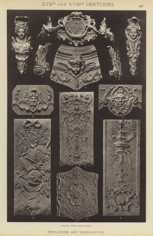 Séculos XVII e XVIII, Metalurgia e Escultura em Madeira (cor litho) de German School