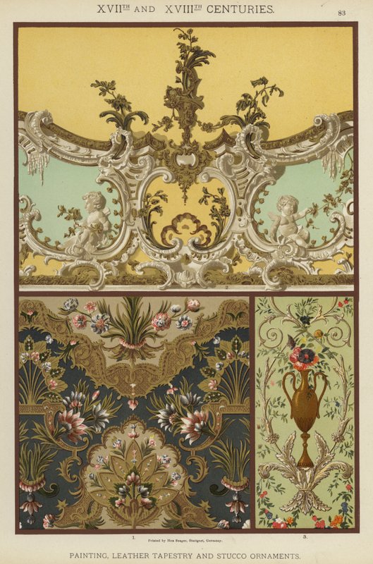 Séculos XVII e XVIII, Pintura, Tapeçaria de Couro e Ornamentos de Estuque (cor litho) de German School