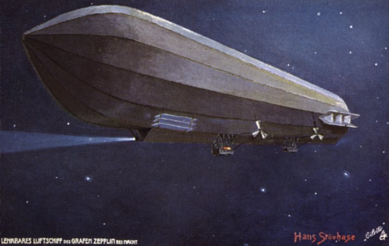 Zeppelin dirigível voando à noite de German School