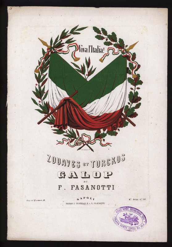 Zouaves et Turckos, galop by F Fasanotti, capa de partitura (cor litho) de German School