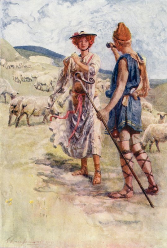 Calidore e Pastorella (cor litho) de Gertrude E. Demain (after) Hammond