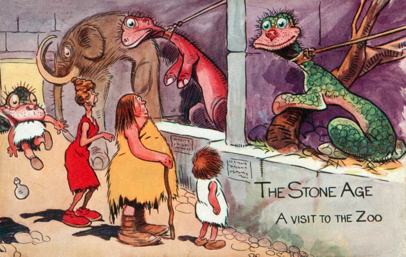 A Idade da Pedra: uma visita ao jardim zoológico (litografia a cores) de Gilbert Morris Payne