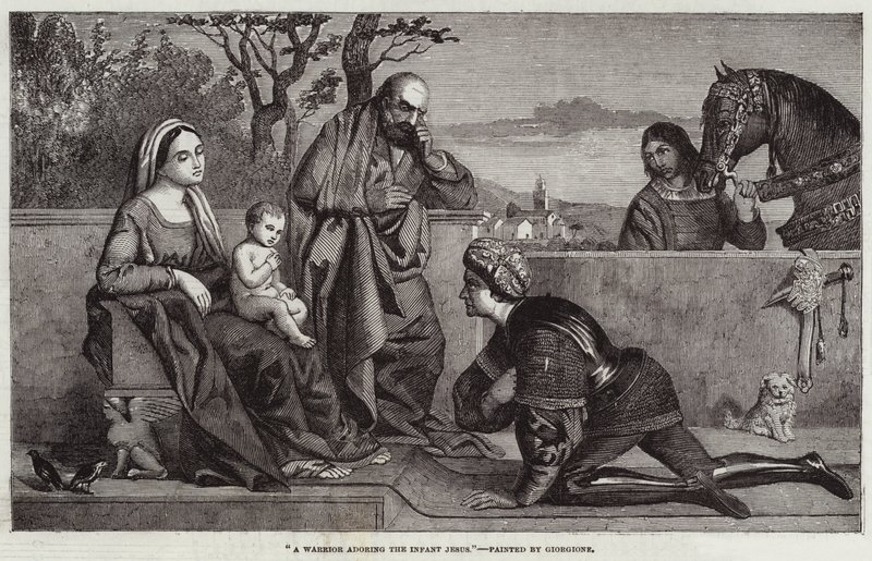 Um guerreiro adorando o menino Jesus de Giorgione da Castelfranco