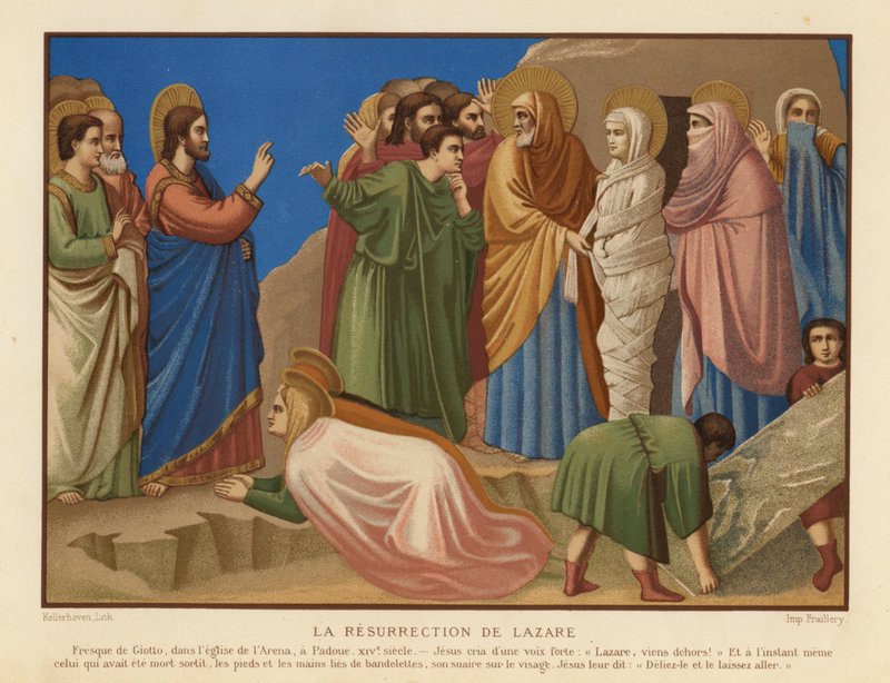 Elevação de Lázaro (cromolitho) de Giotto di Bondone (after)