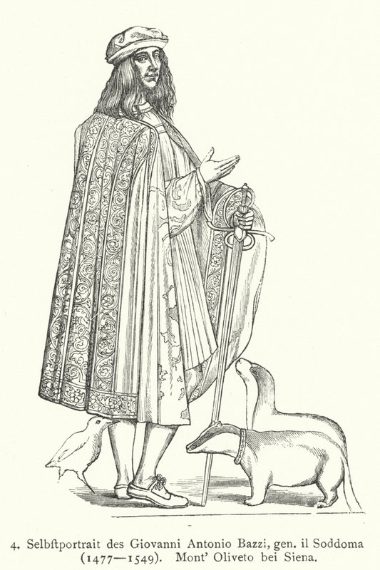 Auto-retrato do artista italiano renascentista Il Sodoma (Giovanni Antonio Bazzi) (gravura) de Giovanni Antonio Bazzi (after) Sodoma
