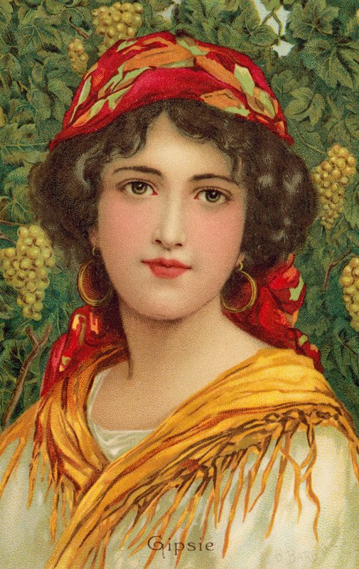 Retrato de uma mulher cigana com uma videira (cor litho) de Giovanni Barbaro