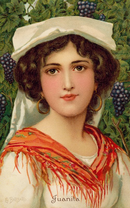 Retrato de uma mulher com uma videira (cor litho) de Giovanni Barbaro