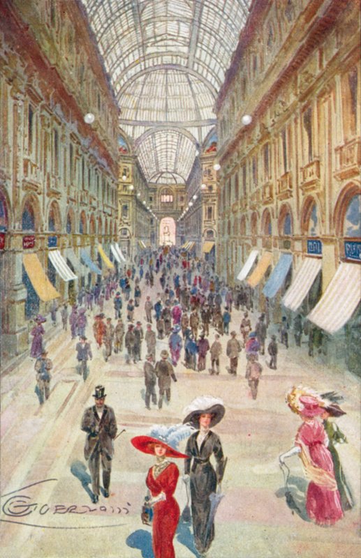 Milão / Milão: Galleria Vittorio Emanuele II (litografia a cores) de Giovanni Guerzoni