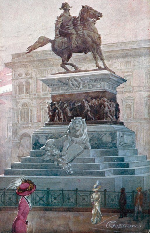 Milão / Milão: Monumento a Victor Emmanuel II (litografia a cores) de Giovanni Guerzoni