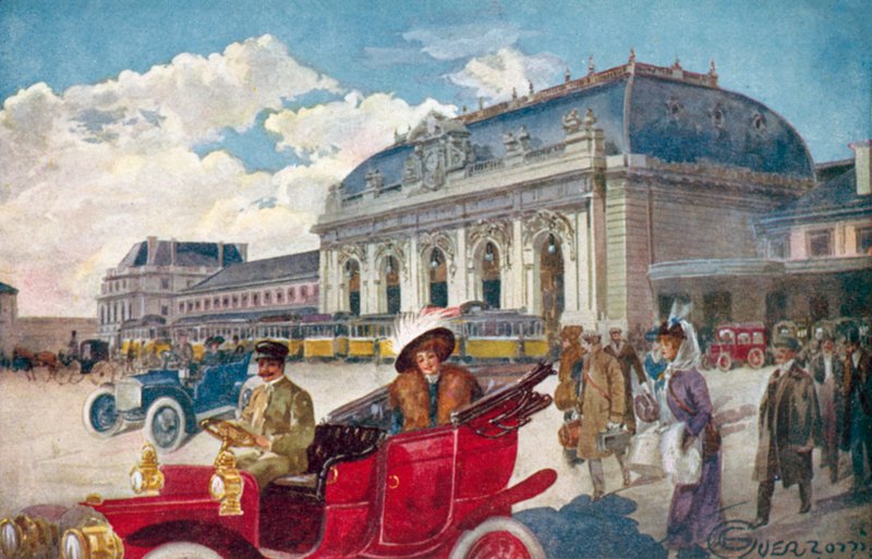 Milão / Milão: Stazione Centrale (litografia a cores) de Giovanni Guerzoni