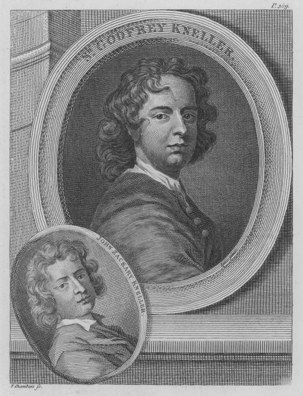 Sir Godfrey Kneller e John Zacharias Kneller, artistas alemães ativos na Inglaterra (gravura) de Godfrey (after) Kneller