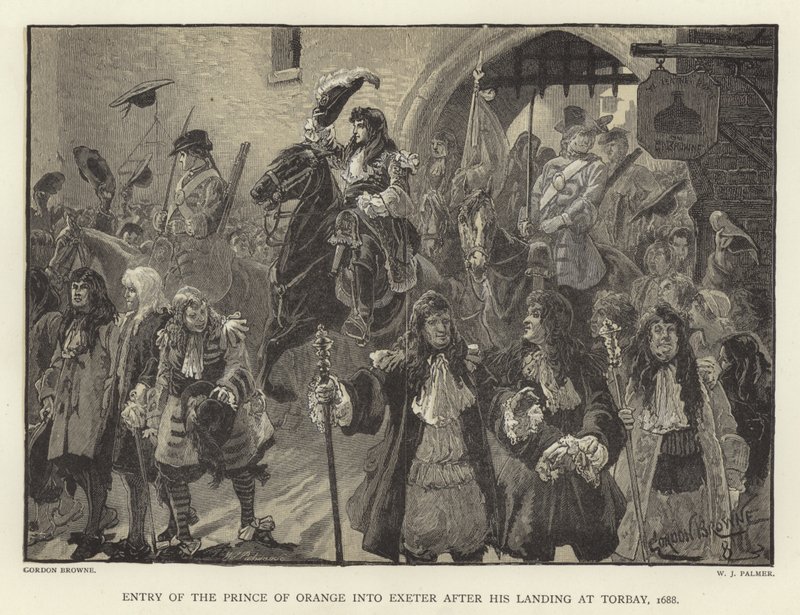 Entrada do Príncipe de Orange em exeter após seu desembarque em Torbay, 1688 de Gordon Frederick Browne