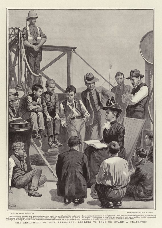O tratamento de presos bôeres, lendo para meninos a bordo de um transporte de Gordon Frederick Browne