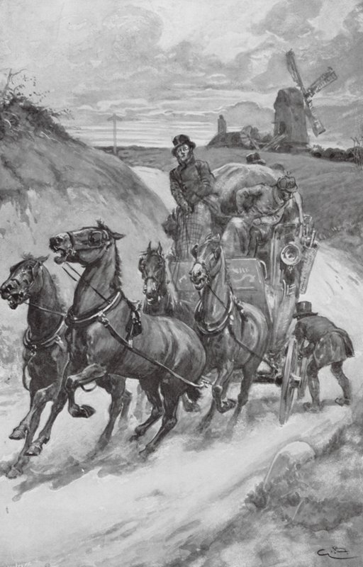 Um treinador de palco nos tempos antigos (litografia) de Gordon Frederick (after) Browne